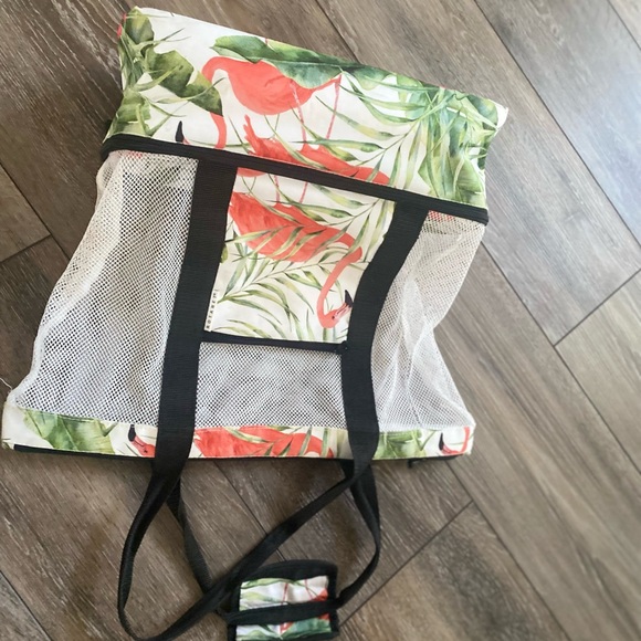 Beach Bag Tote,2 in 1 Insulated Folding Beach Bags - tropical flamingo 🦩 - Picture 11 of 12